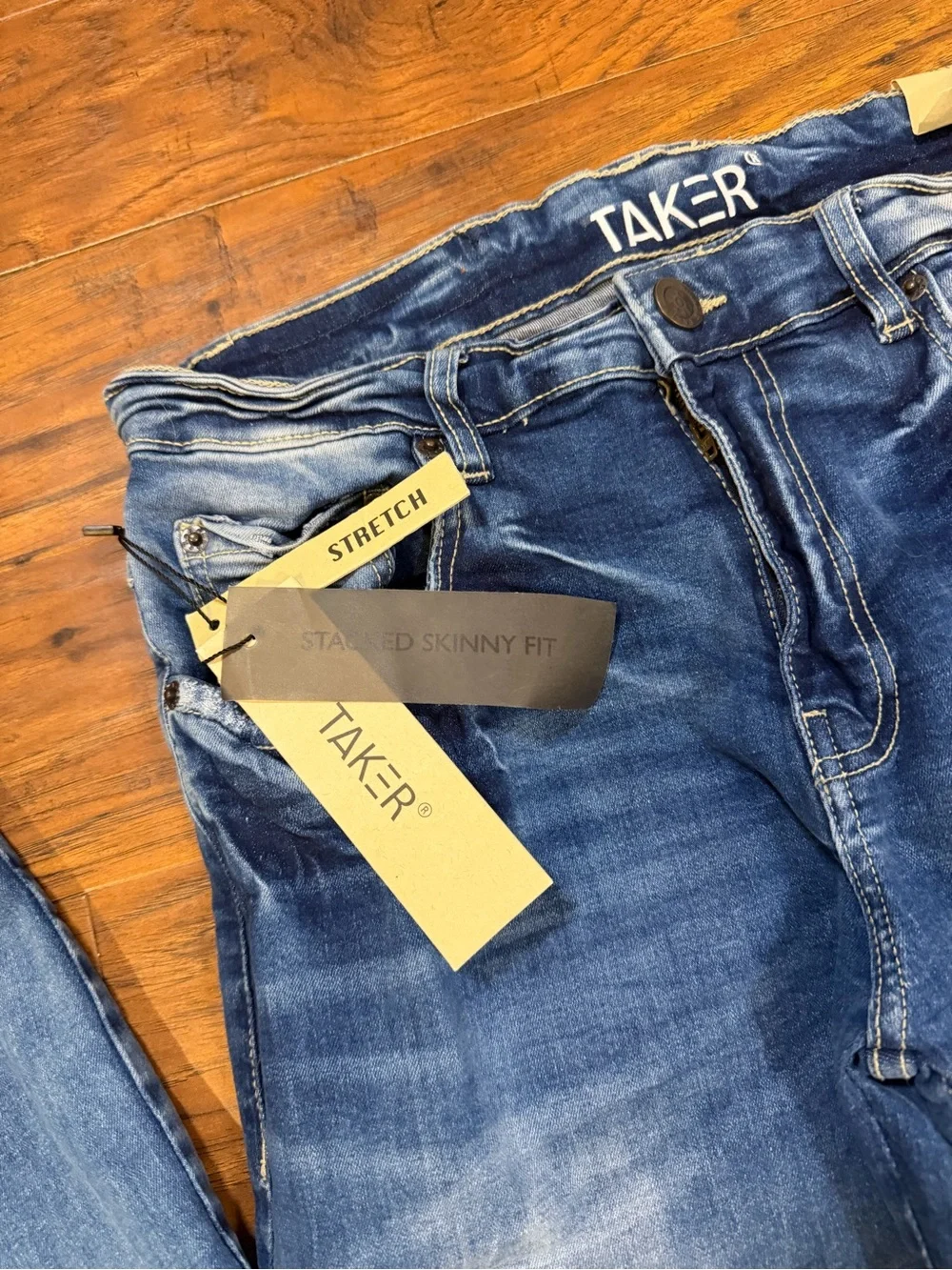 NEW Taker Jeans 34x36 Blue Men's Slim Fit Zip Up Leg